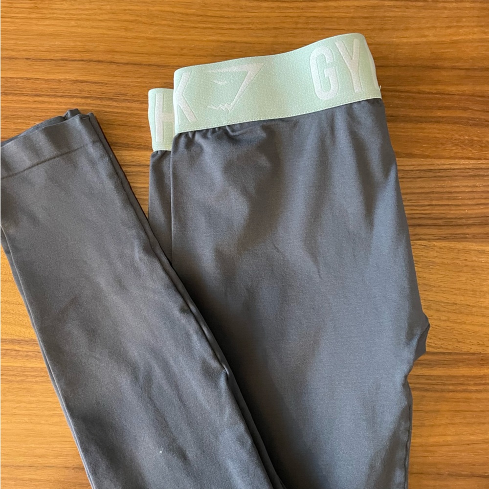 Gymshark logo leggings, gray and mint green color combo, size small